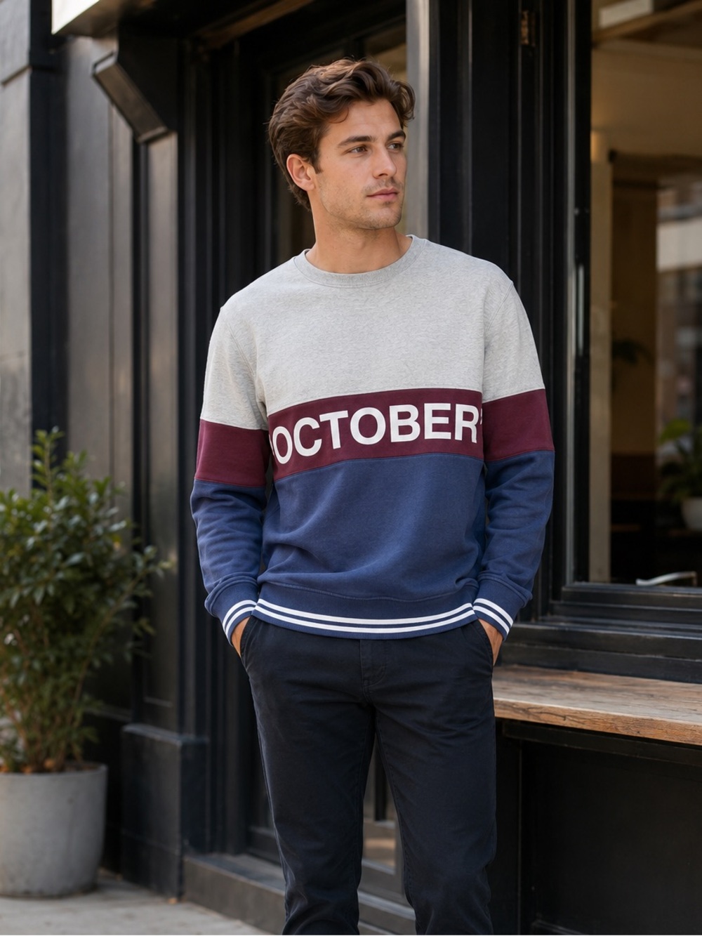 October’s Very Own OVO Men’s Medium Streetwear Colorblock Crewneck Sweatshirt